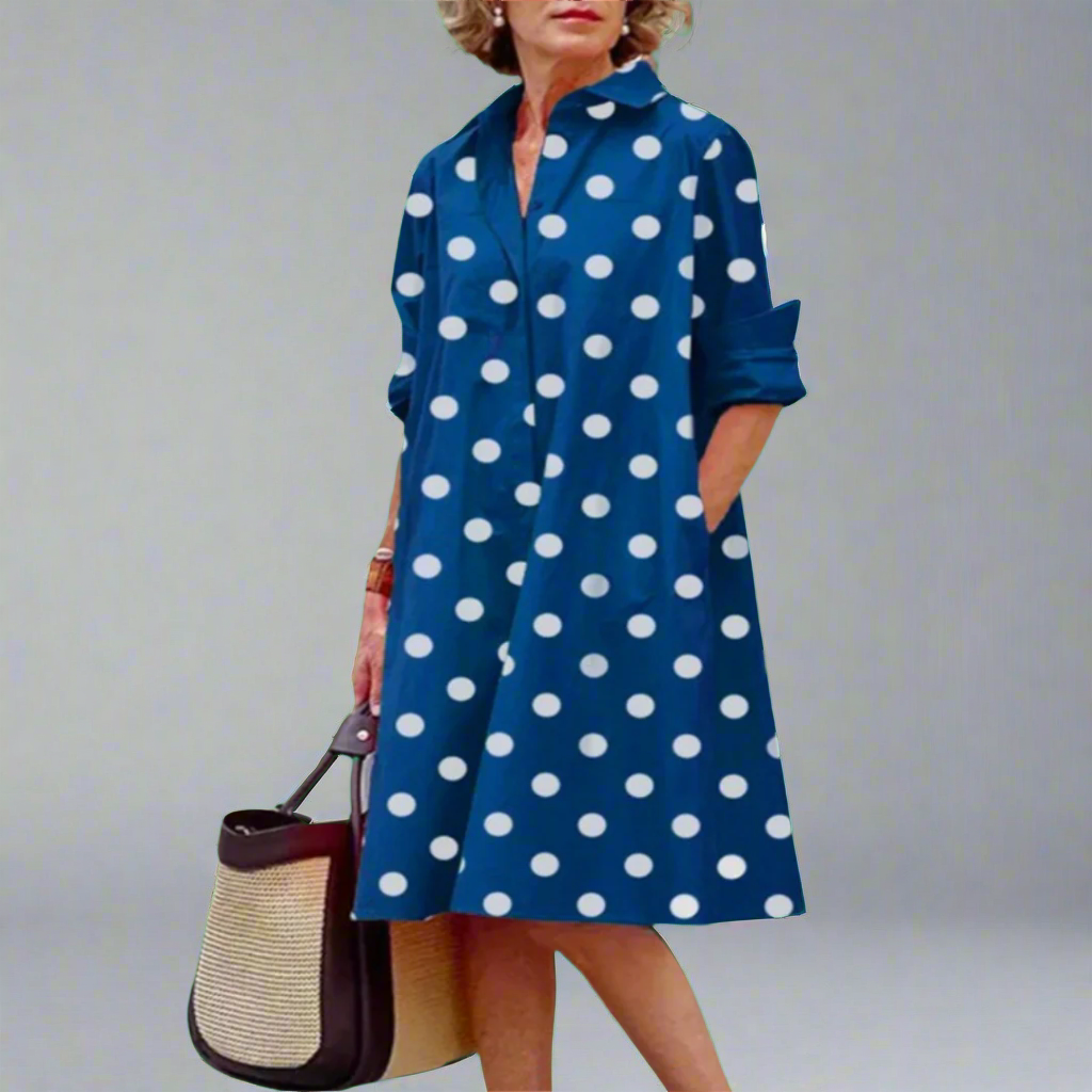 Hartley - Casual Comfortable Dot Print Dress Blue
