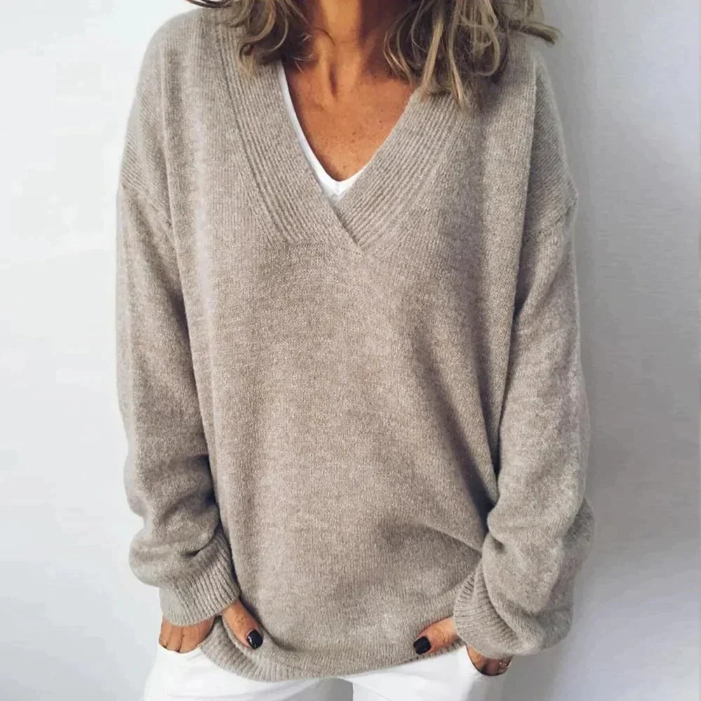 V-Neck Long Sleeve Oversized Knit Sweater