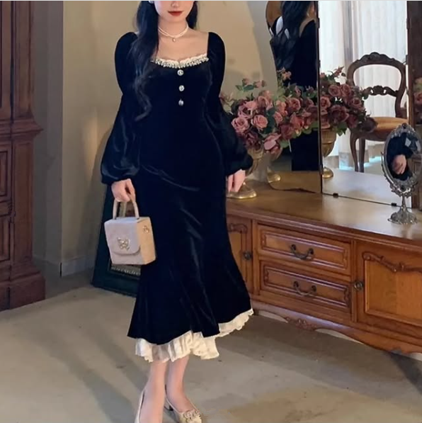 Black Velvet Prom Dress Black Evening Dress Formal Prom Gown