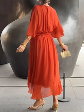 Chiffon Deep V-Neck Batwing Tie Waist High Low Midi Dress 4
