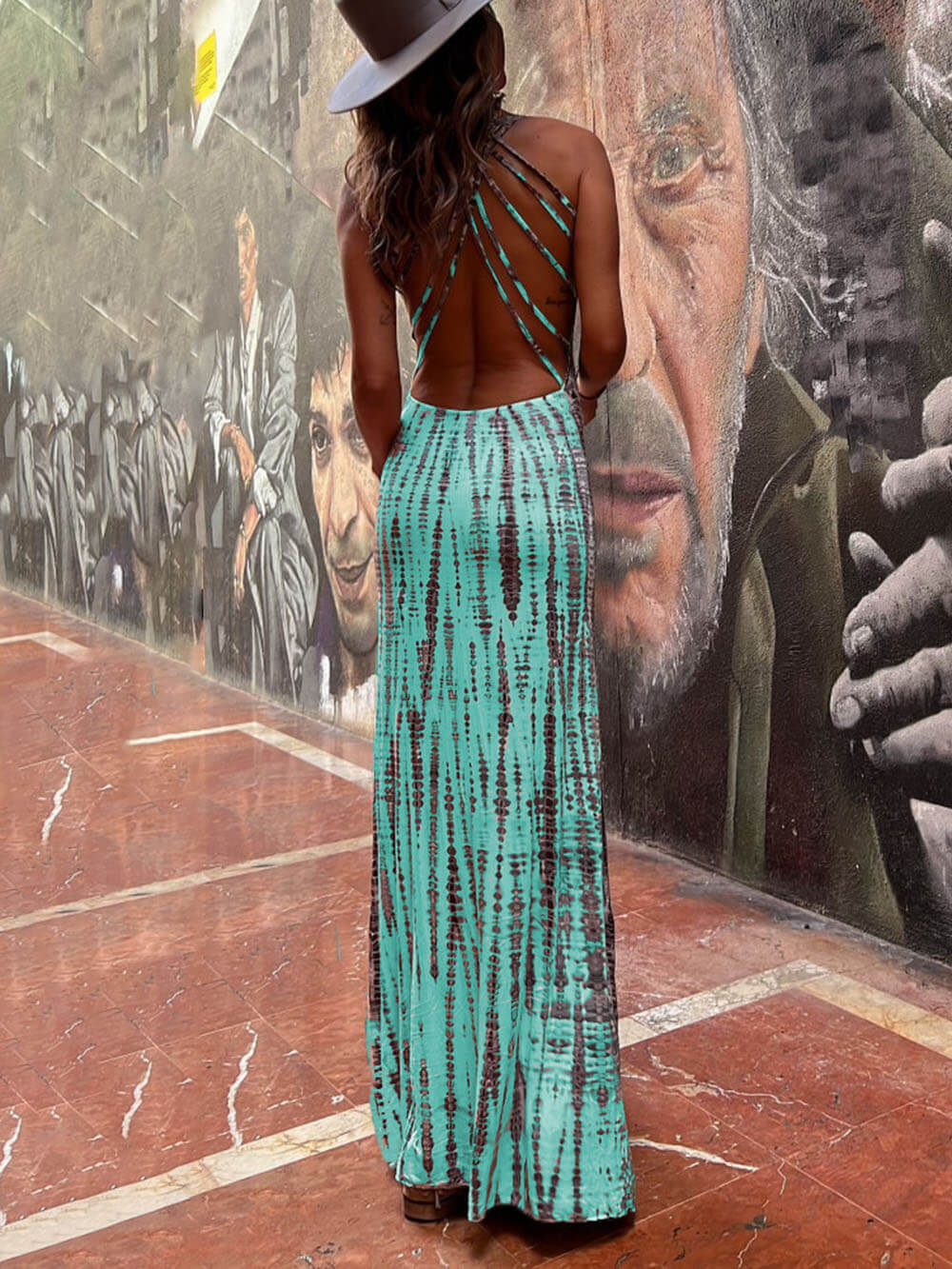 Tie Dye Print Scoop Neck Sleeveless Stretch Knit Maxi Dress 4