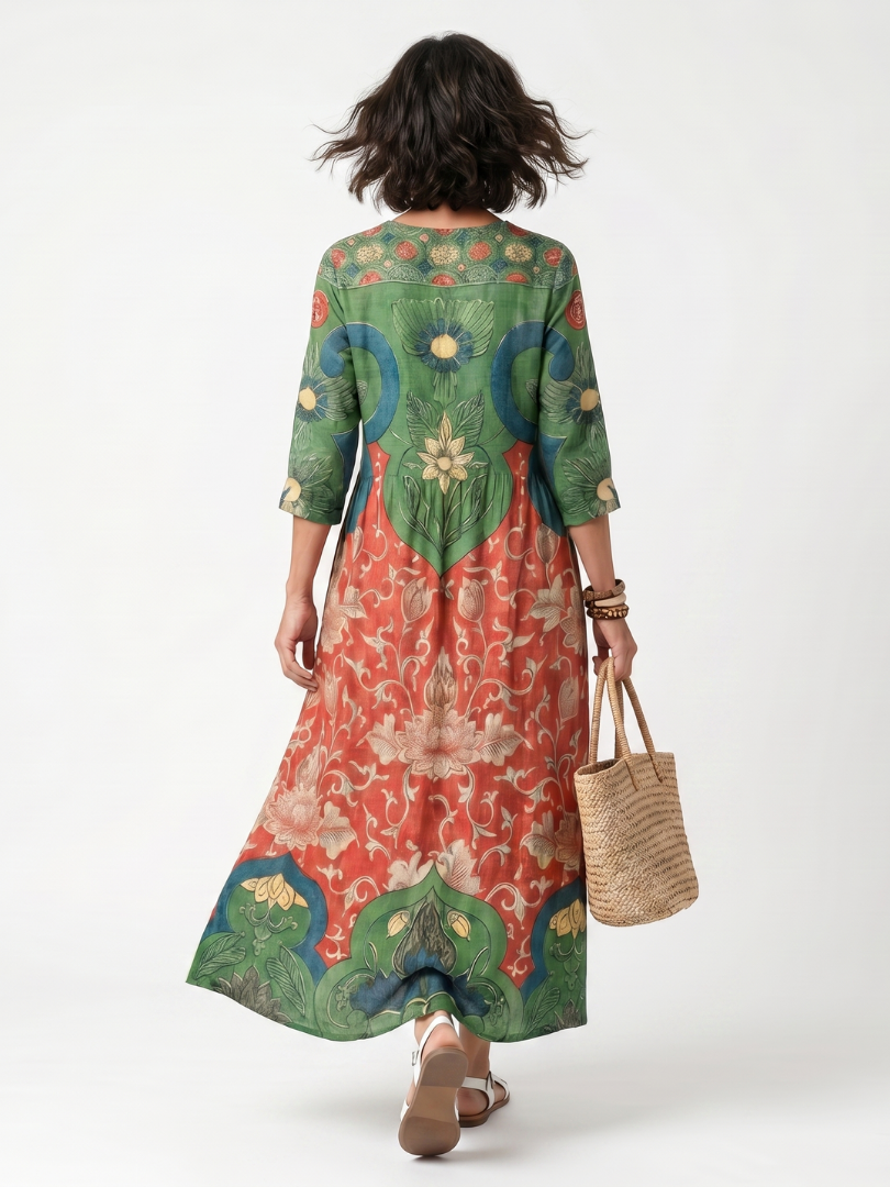 Floral Print V-Neck Pocket Maxi Dress
