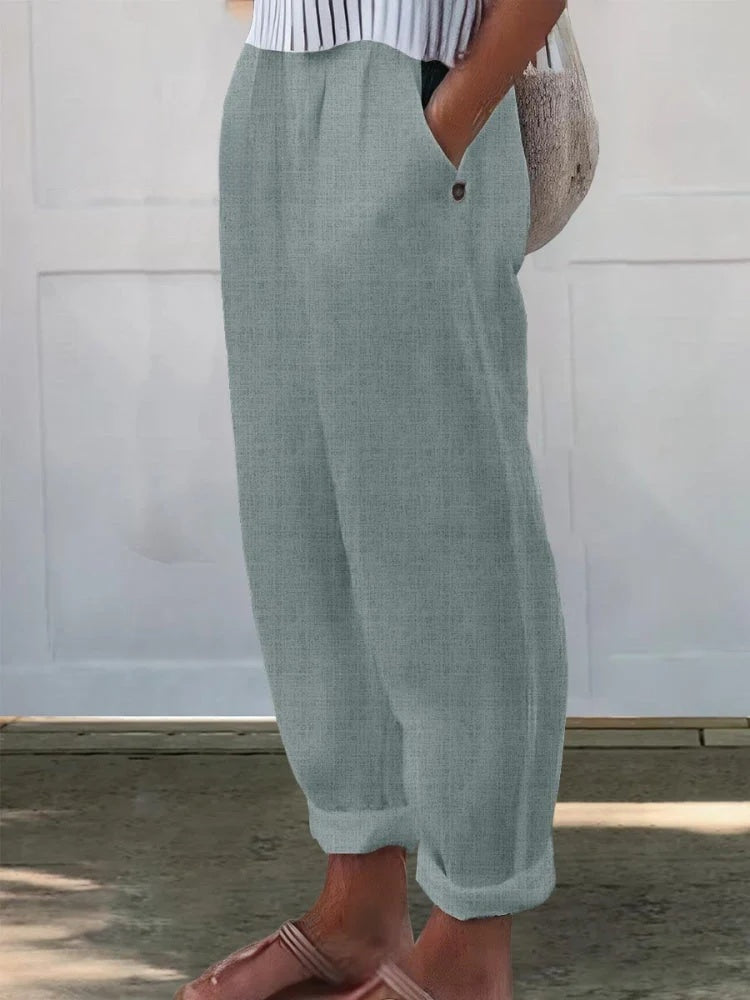 Women's Printed Cotton And Linen Casual Pants