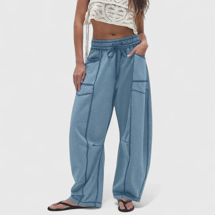 High Waist Drawstring Patch Pocket Wide Leg Pants