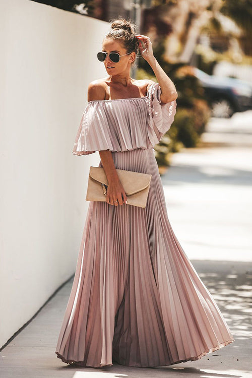 Love Spell Off Shoulder Maxi Dress - 2 Colors Pink