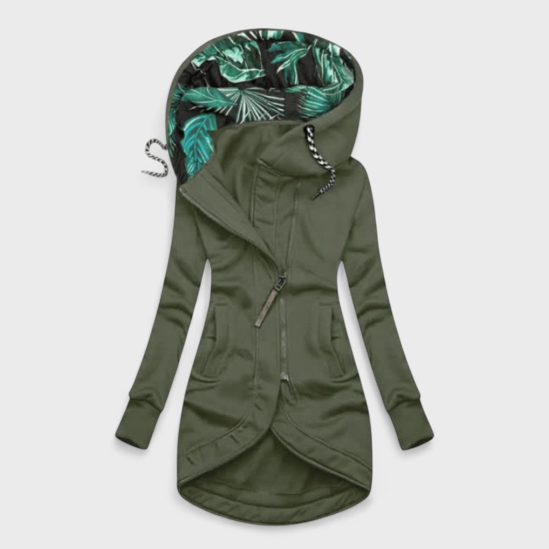 Hooded Asymmetric Zip Front Fleece Coat
