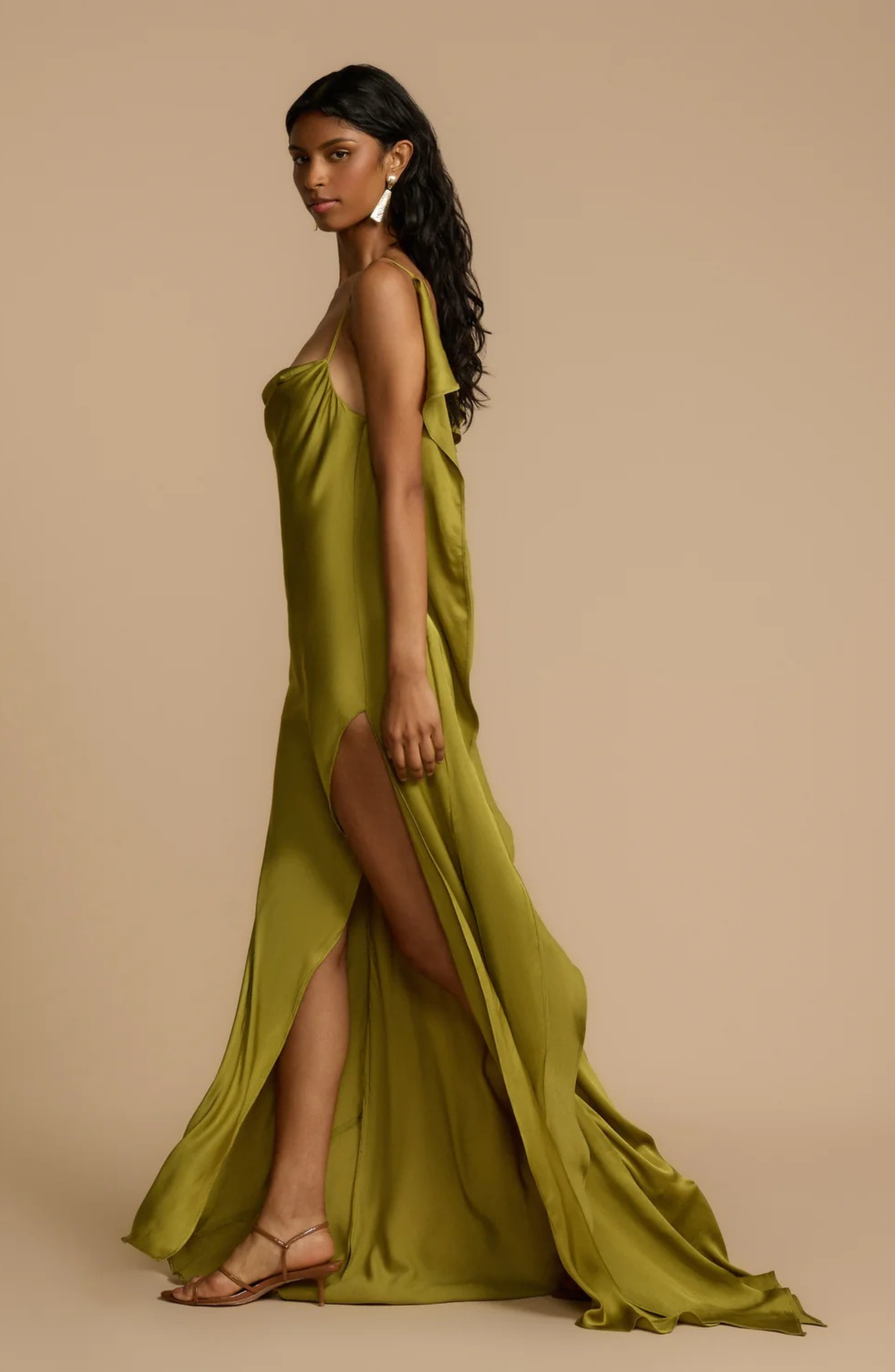 Satin Cowl Neck High Split Slip Maxi Dress 4