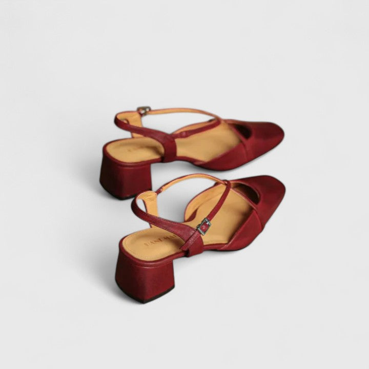 Square Toe Slingback Cross Strap Block Heel Pumps
