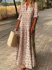 Split Neck Long Sleeve Tiered Maxi Dress 4