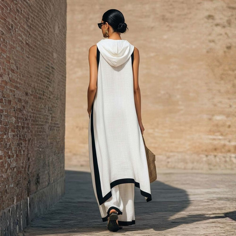 Contrast Trim Sleeveless Top and Wide Leg Pants Two Piece Set