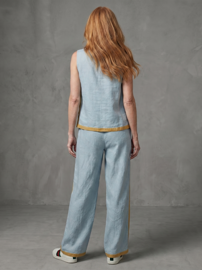 Sleeveless Top and Contrast Stripe Wide Leg Pants Two Piece Set