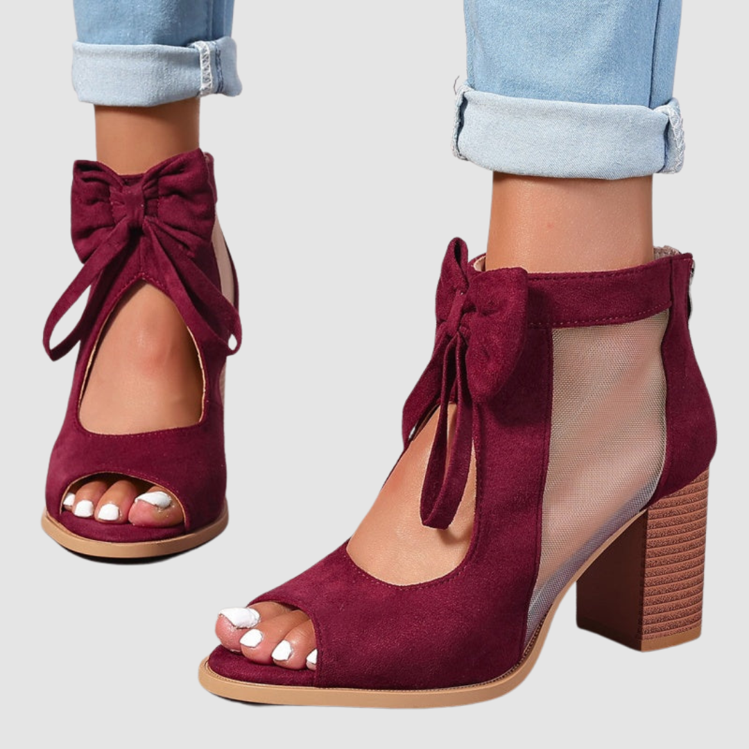 Peep Toe Bow Cut Out Block Heel Sandals