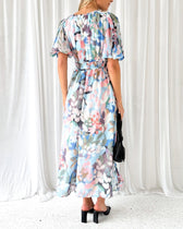 Floral Chiffon Deep V-Neck Long Sleeve Cut Out Maxi Dress 23