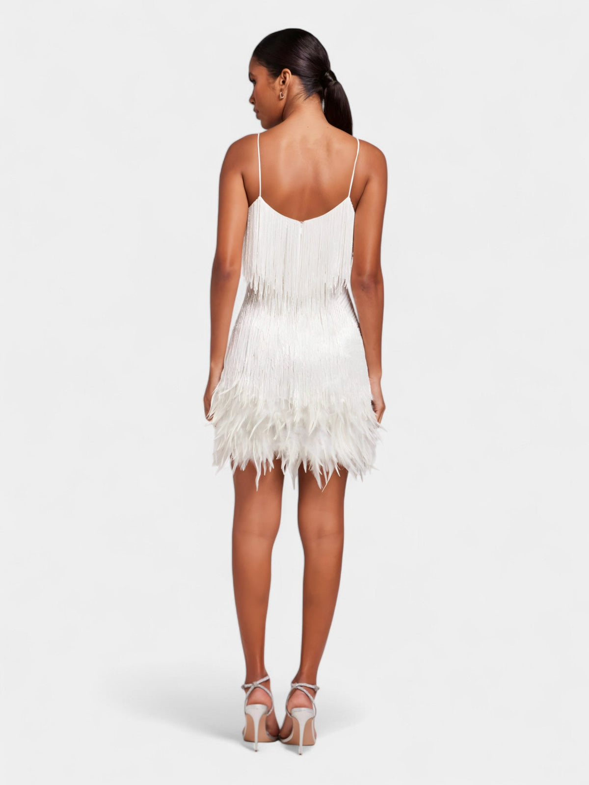 Spaghetti Strap Fringe Feather Hem Mini Dress 6