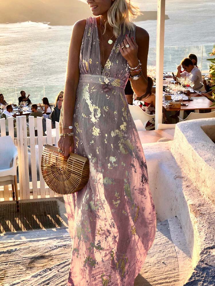 Women Deep V-Neck Maxi Party Dress - View 5