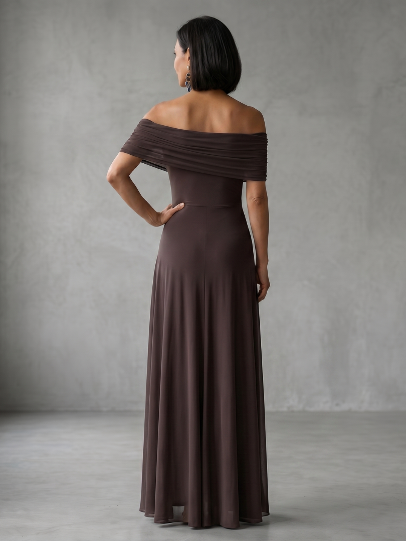 Off Shoulder Foldover Fit and Flare Maxi Dress