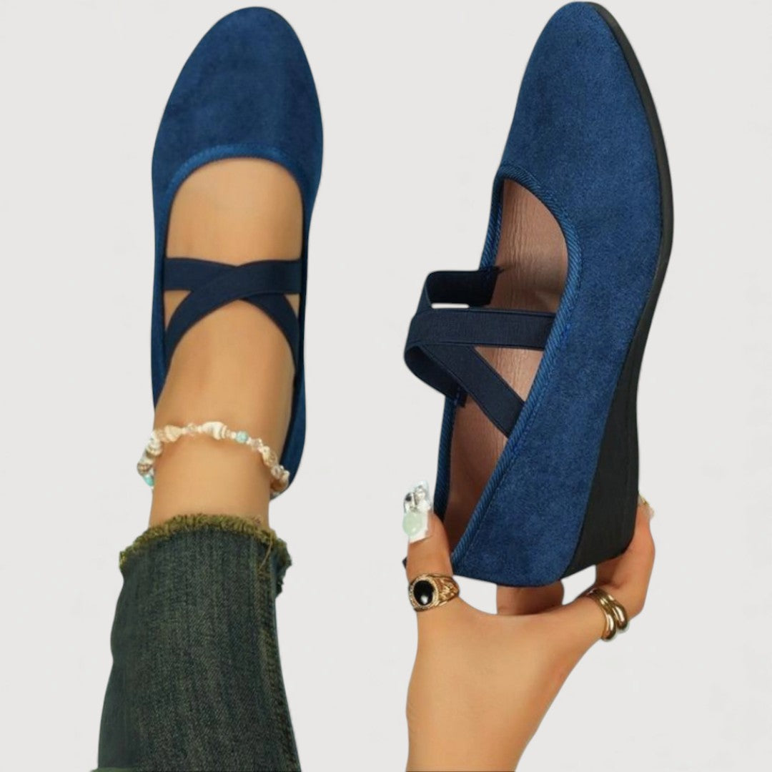 Round Toe Cross Strap Elastic Ballet Flats