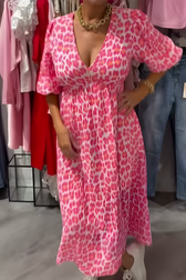 Geometric Print V-Neck Puff Sleeve Maxi Dress 4