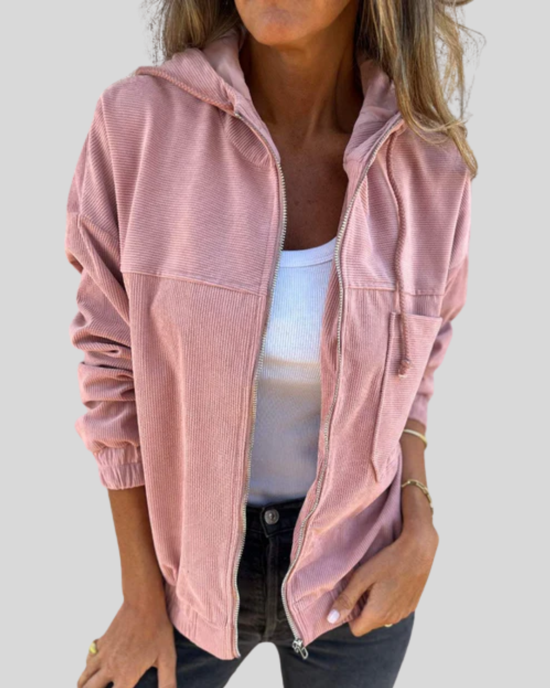 Corduroy Hooded Zip Front Jacket