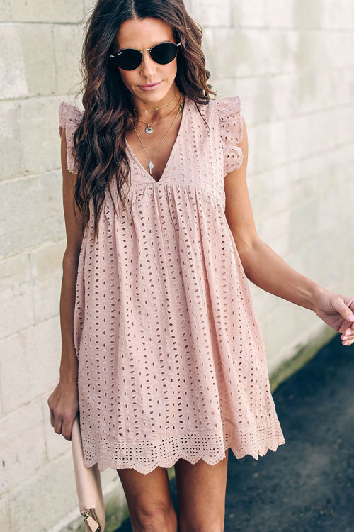 Glory of Love Pocket Hollow-Out Dress - 3 Colors Pink