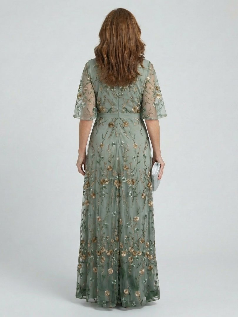 Floral V-Neck Half Sleeve Wrap Maxi Dress
