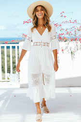 Lace Embroidered Flare Maxi Dress - View 3