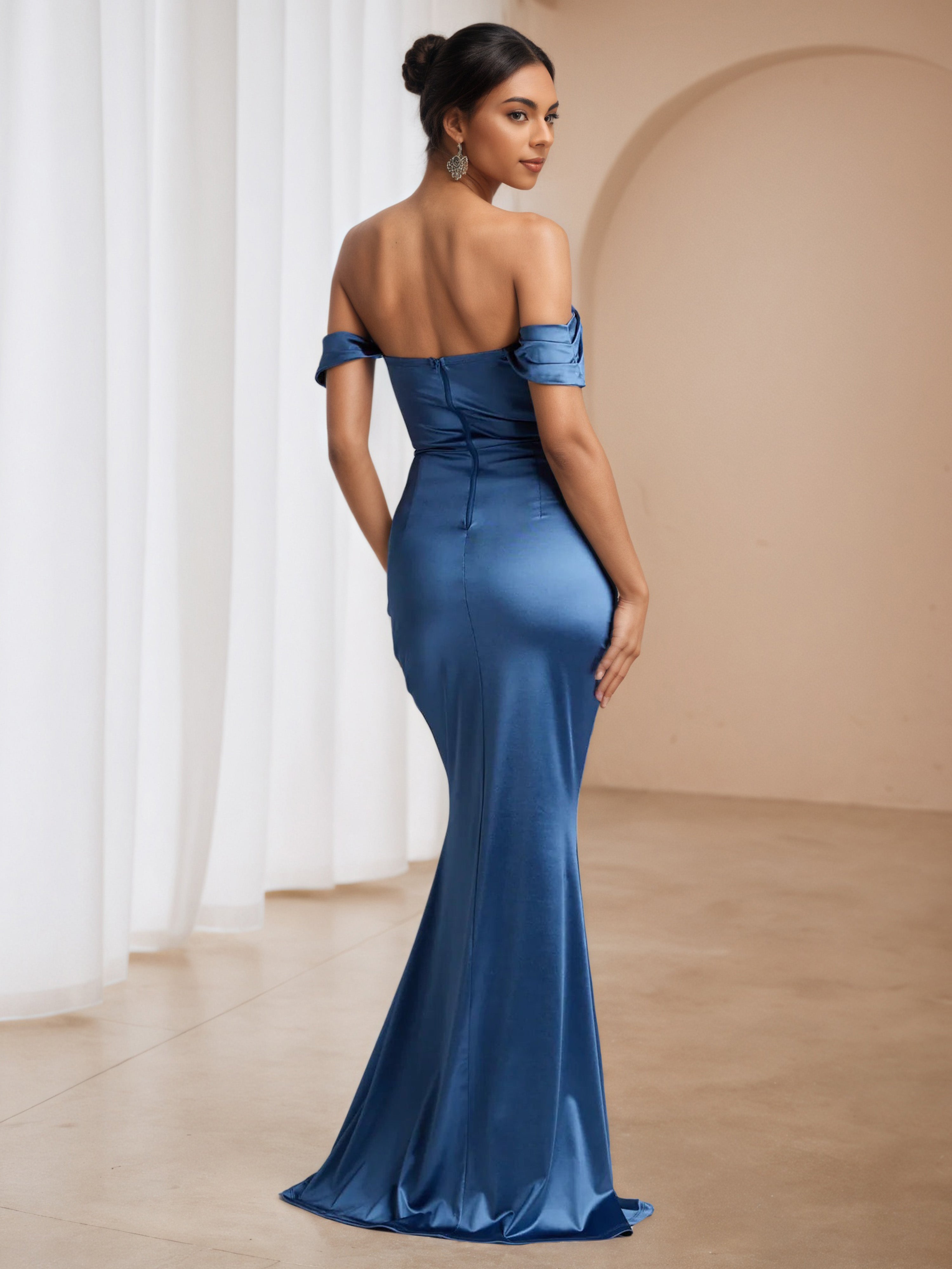 Dark Blue Off The Length Sweetheart Floor Length Formal Dresses
