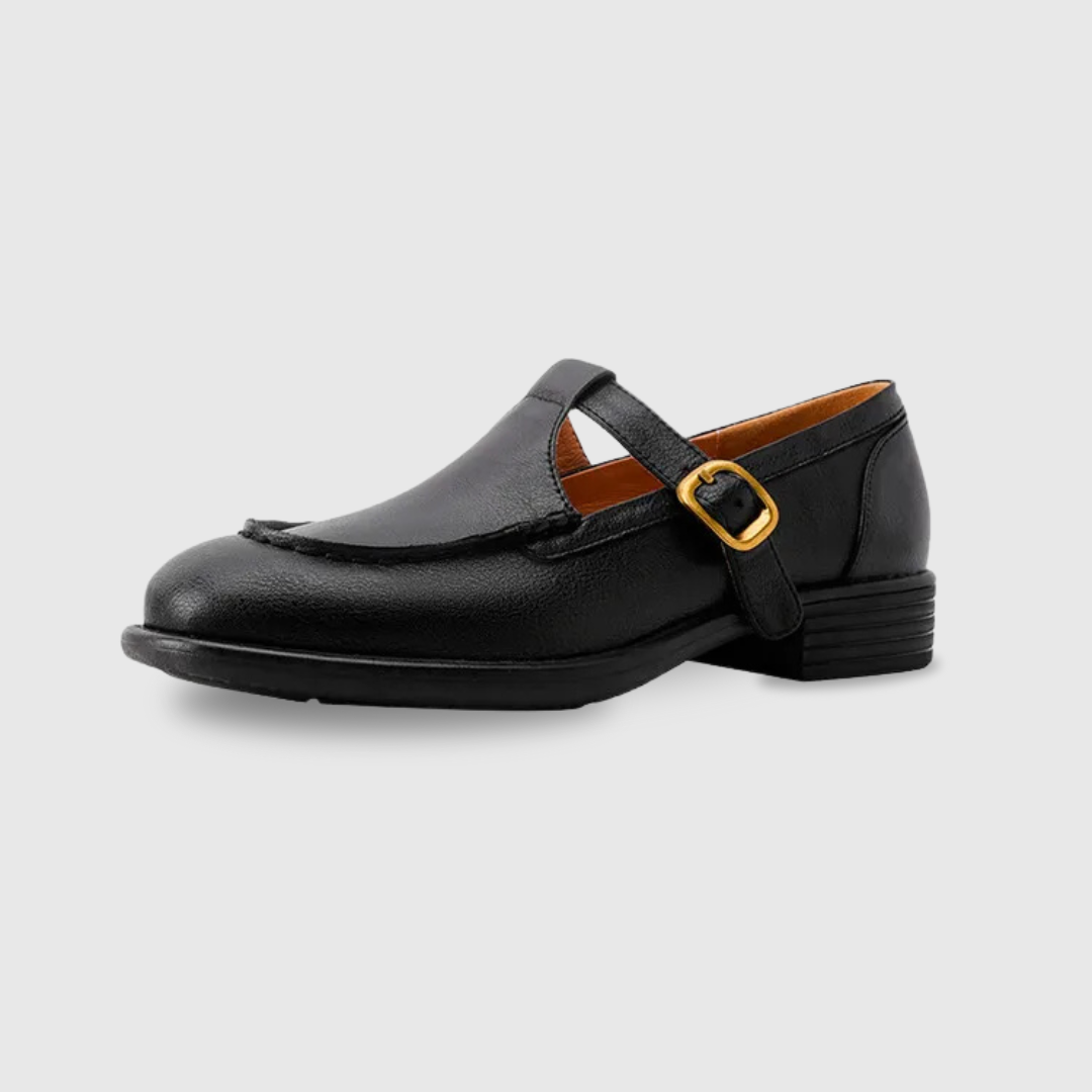Round Toe T-Strap Buckle Mary Jane Flats