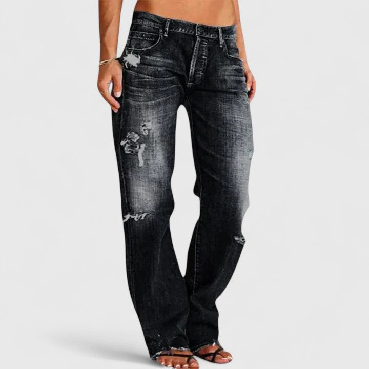 Distressed Ripped Raw Hem Straight Leg Jeans