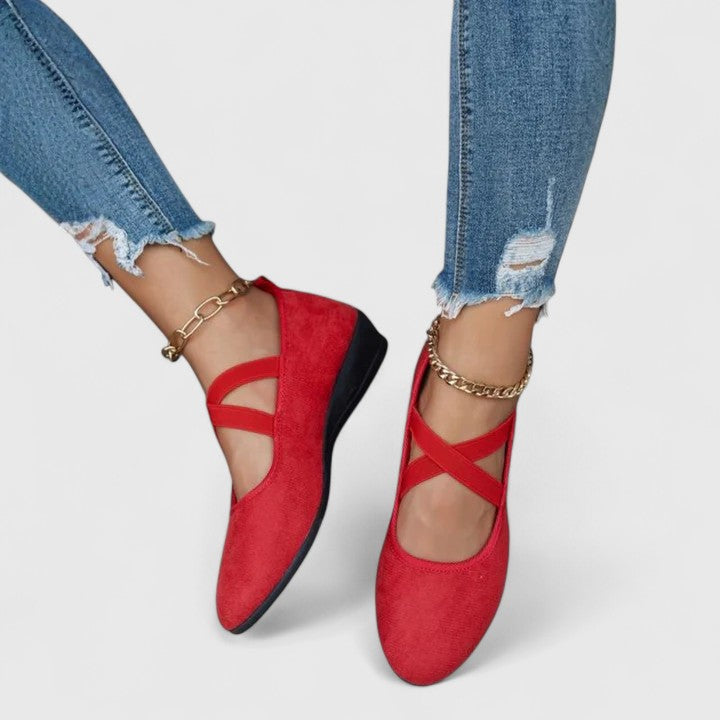 Round Toe Cross Strap Elastic Flat Ballet Shoes