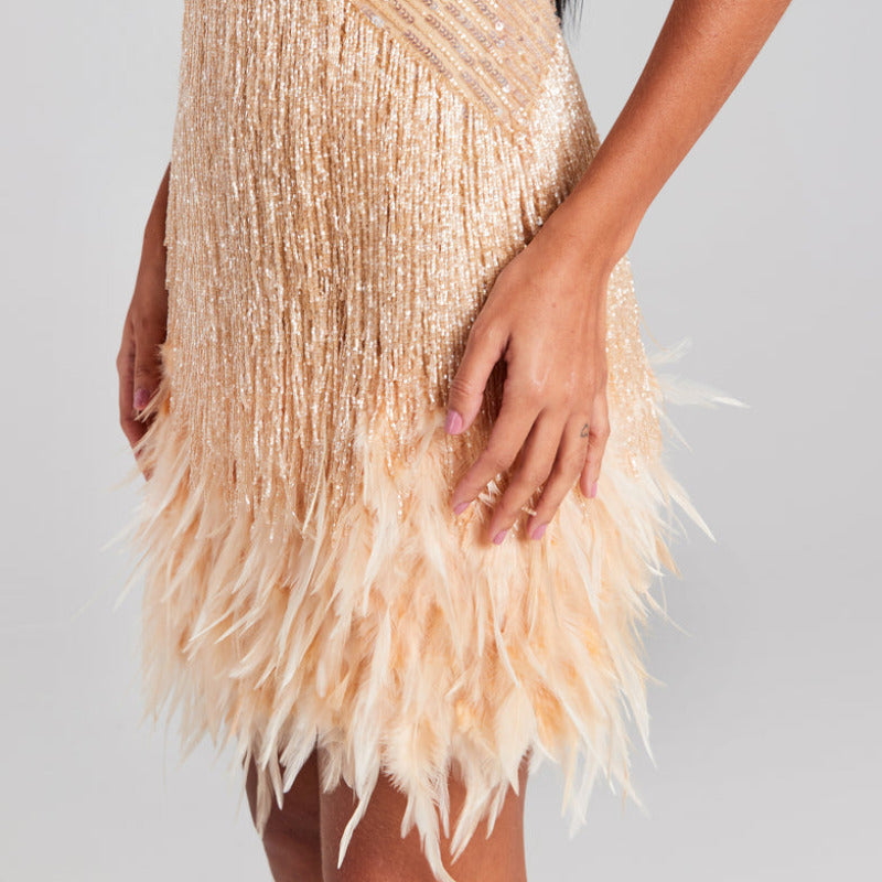 Sequin Fringe Feather V-Neck Mini Dress 28