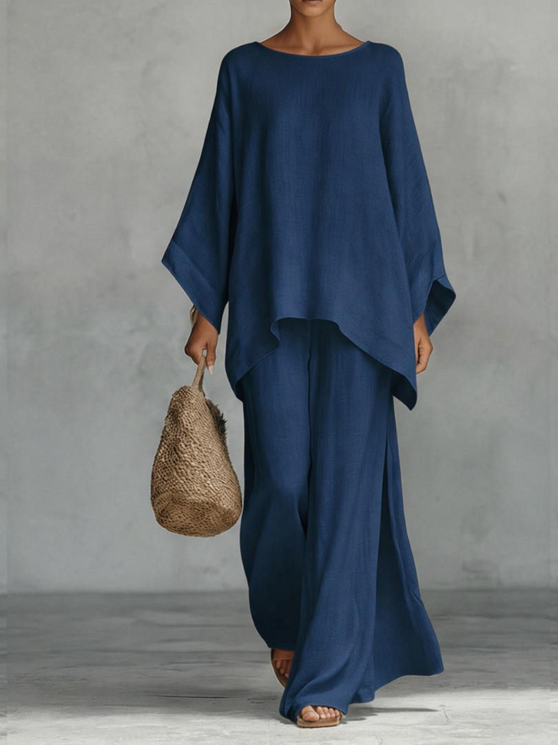 Boat Neck Top and Wide Leg Pants Two Piece Set