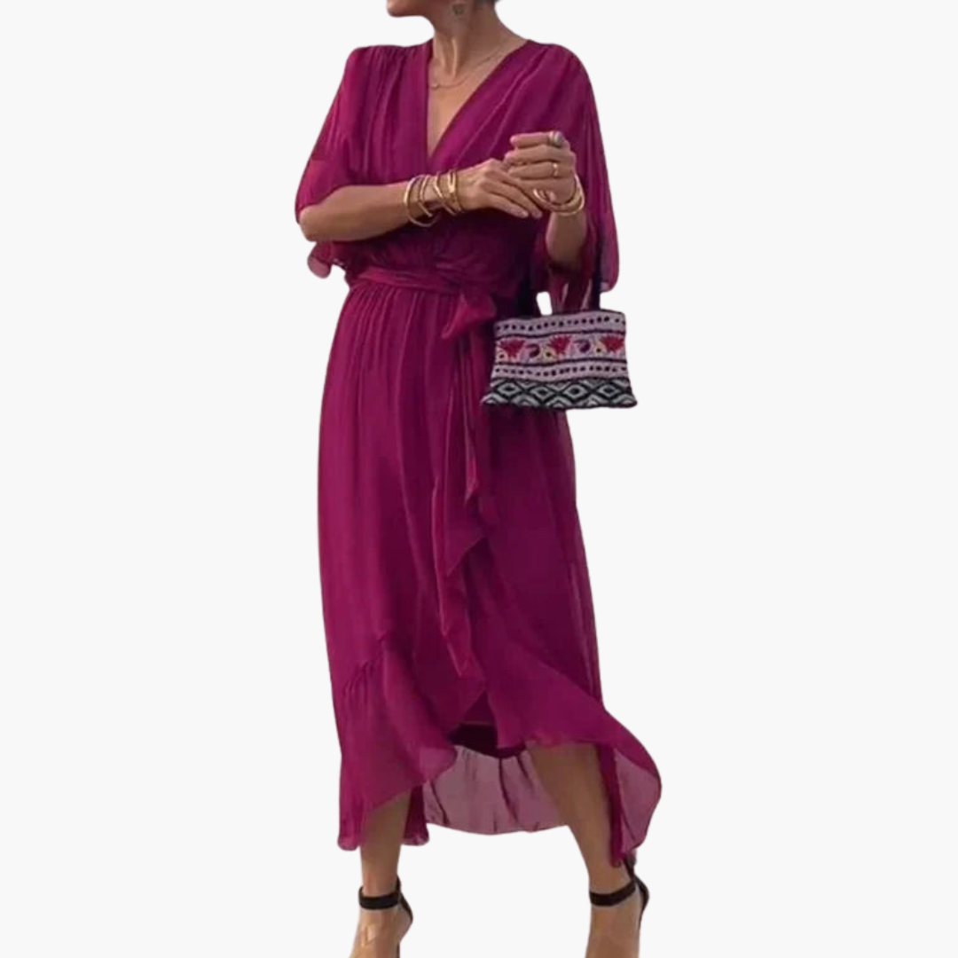 Indie | Women’s V-Neck Chiffon Dress Dark Purple