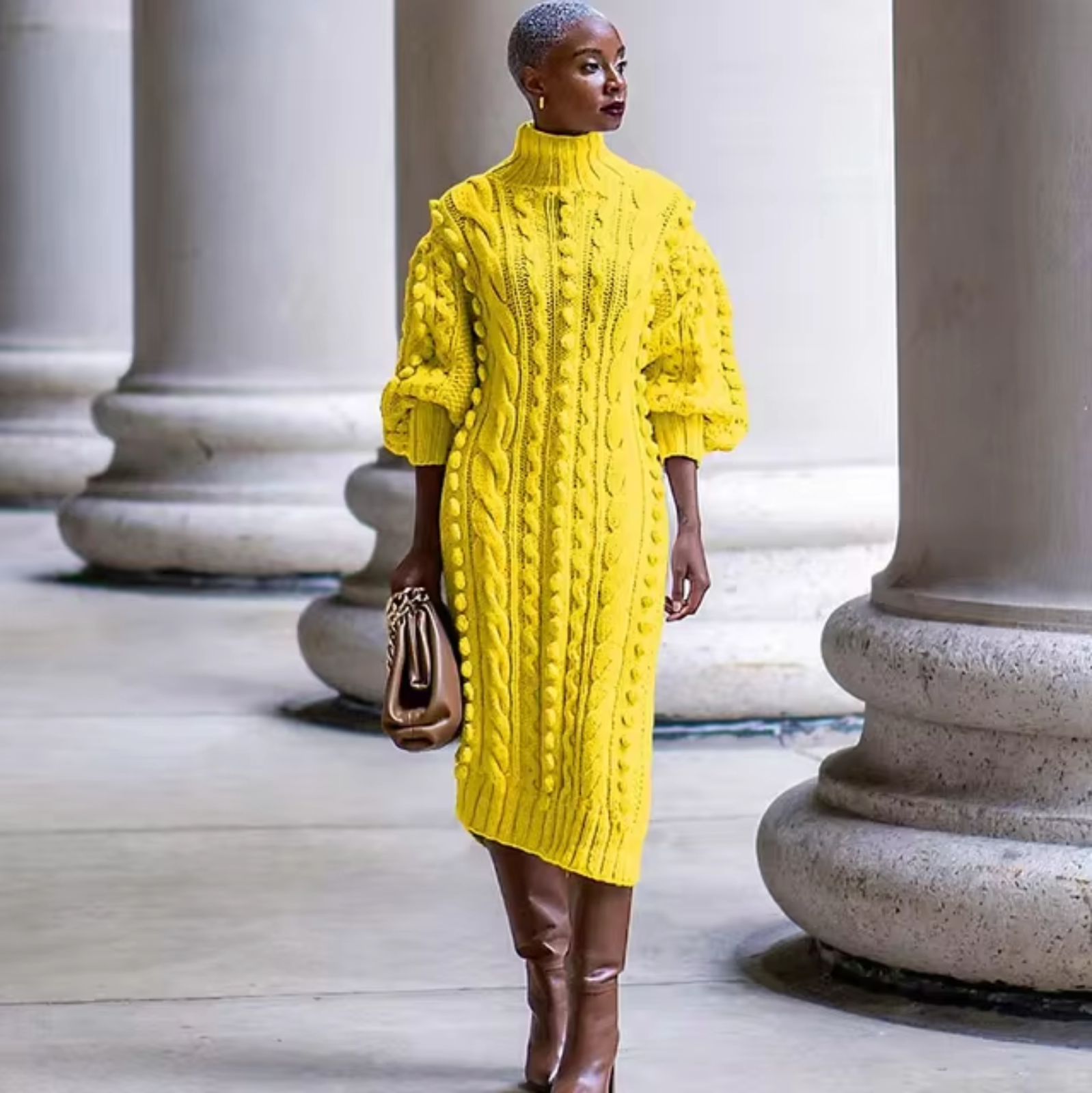 Classic Mariana High Neck Rib Dress for Modern Fashion Wear