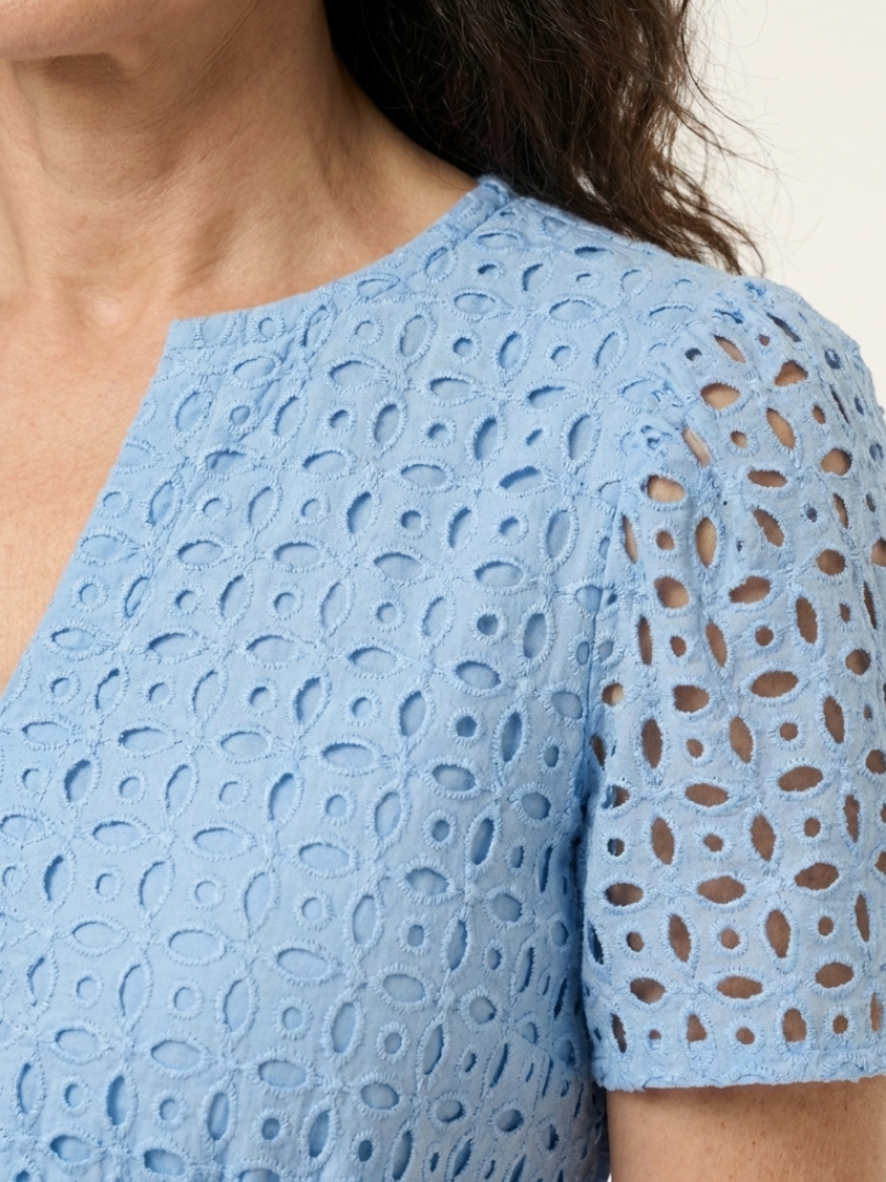 Eyelet Lace V-Neck Short Sleeve Tiered Maxi Dress