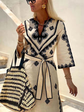 Aztec Print Long Sleeve Belted Maxi Dress 4