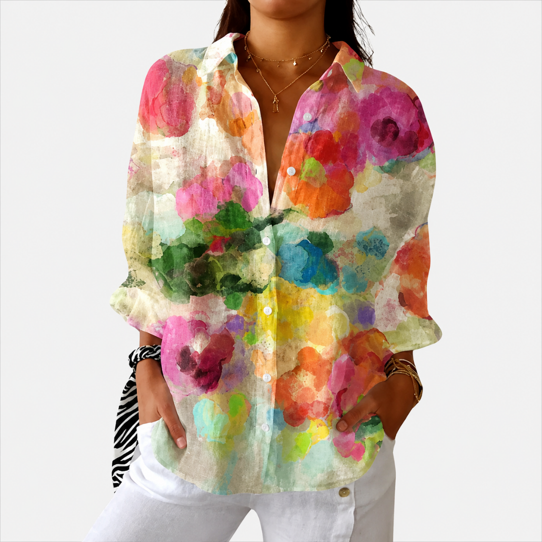 Watercolor Floral Button Front Long Sleeve Shirt