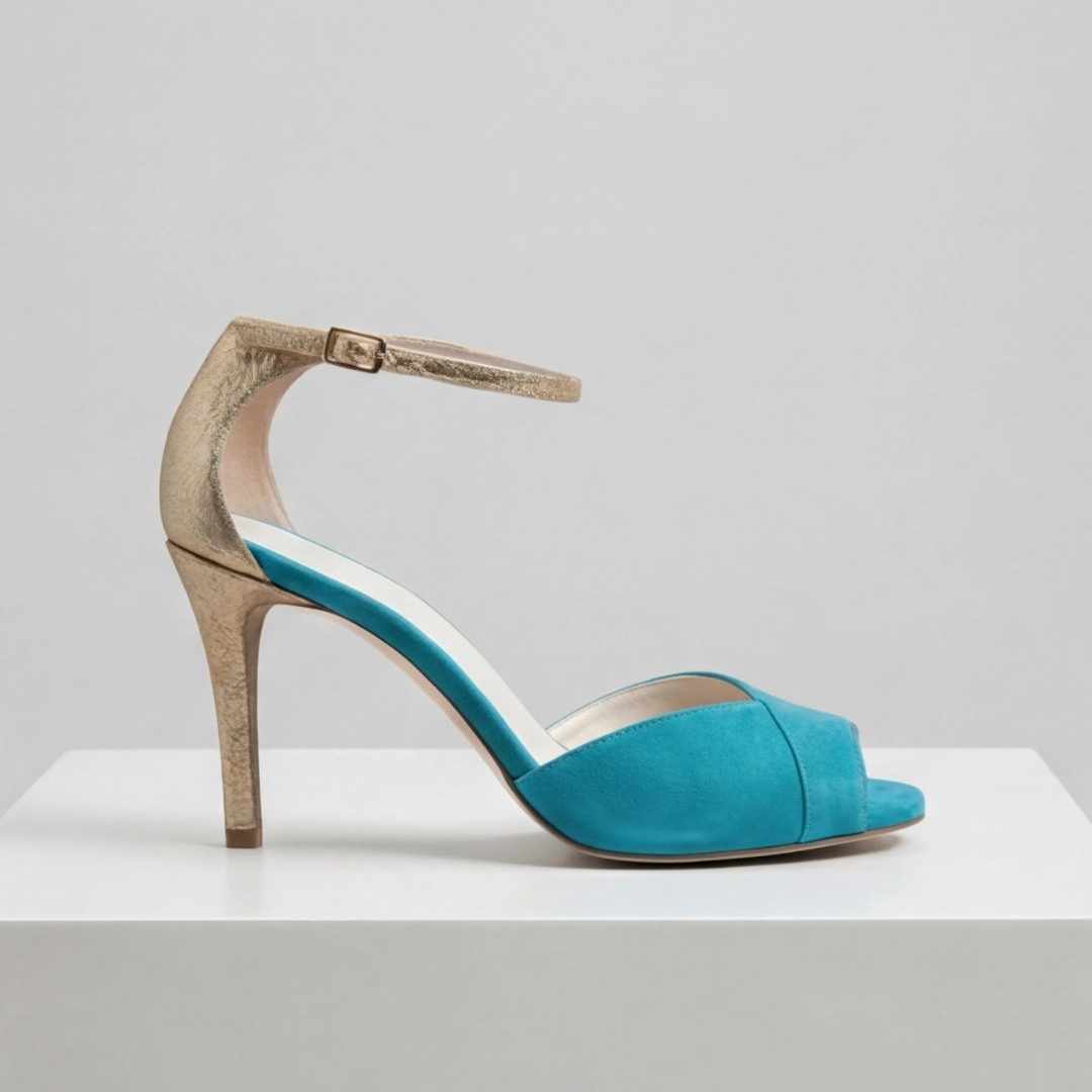 Suede Look Peep Toe Ankle Strap Stiletto Heel Sandals