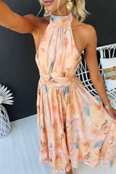 Floral Halter Neck Ruched Chiffon Maxi Dress 4