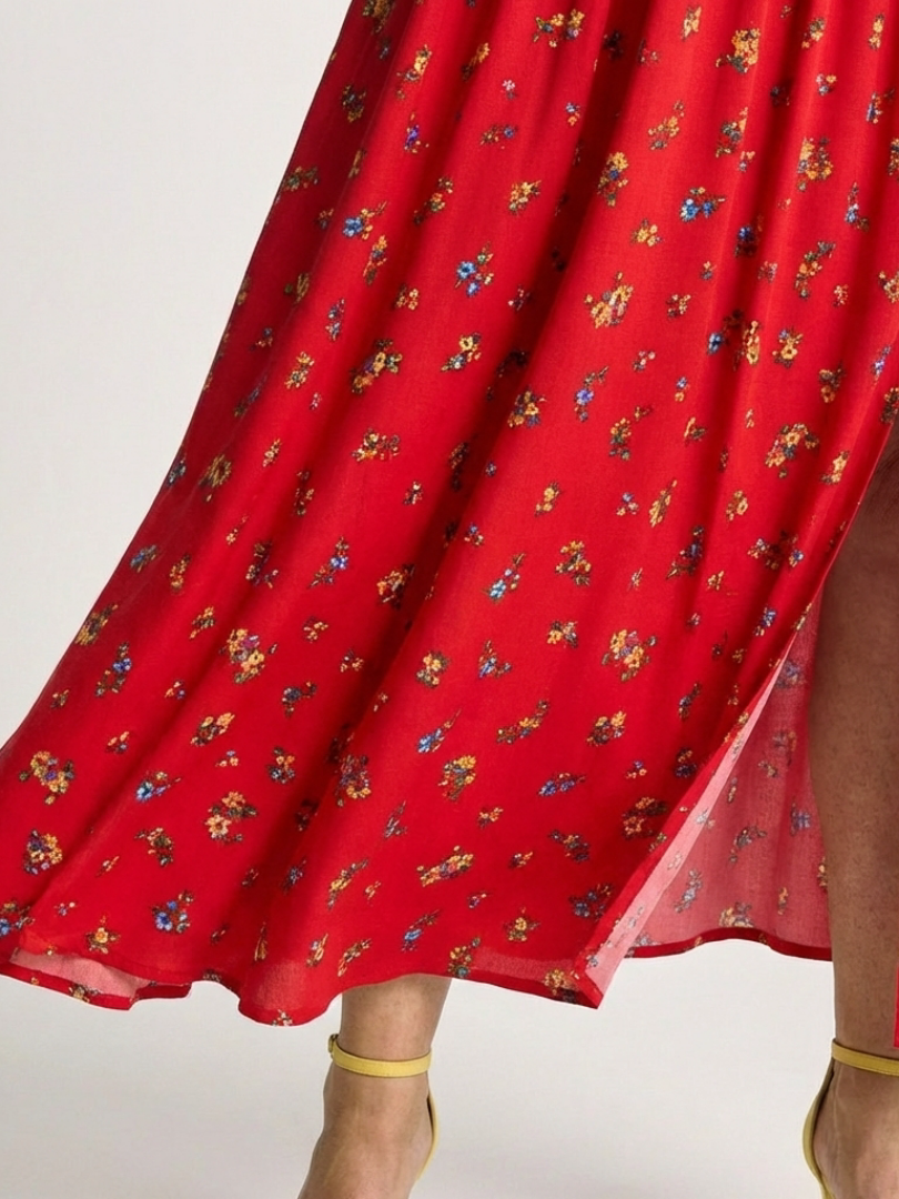 Floral Square Neck Puff Sleeve Smocked Midi Dress