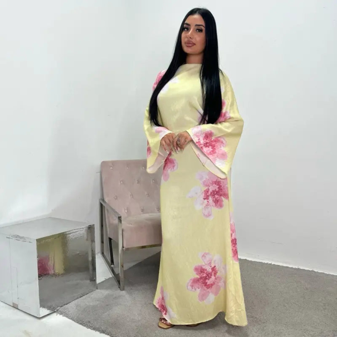 Floral Round Neck Flare Sleeve Bodycon Maxi Dress 4
