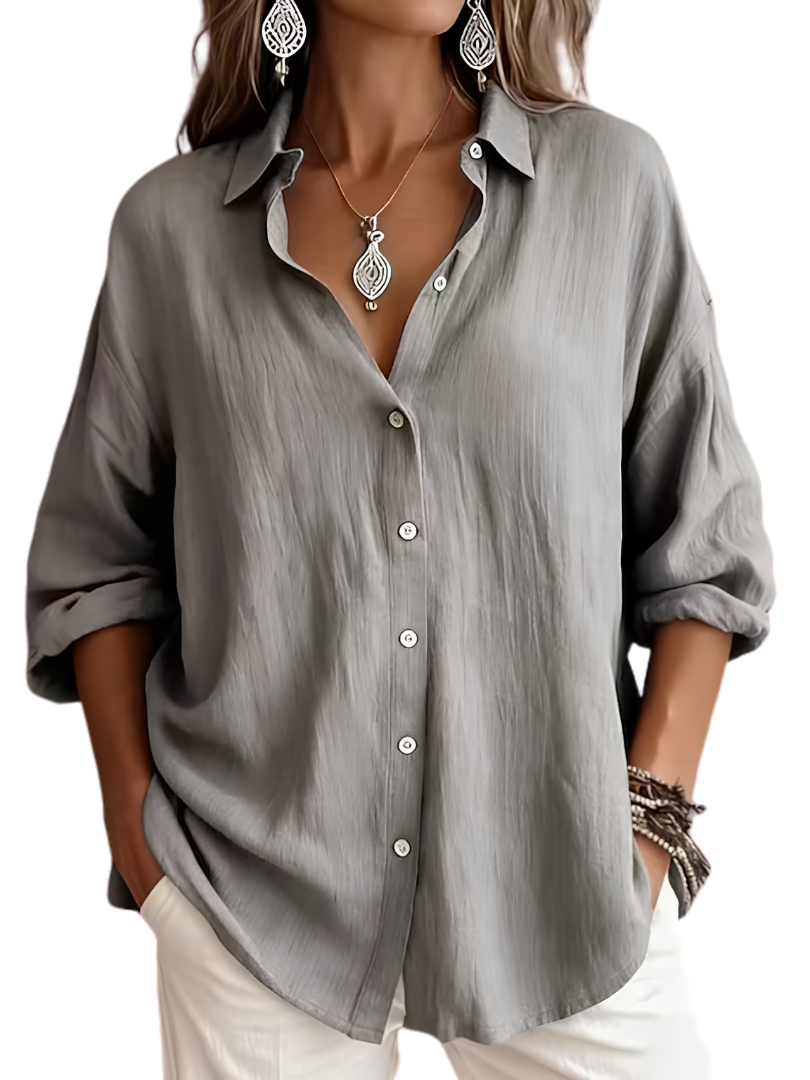 Collared Long Sleeve Relaxed Button Up Shirt