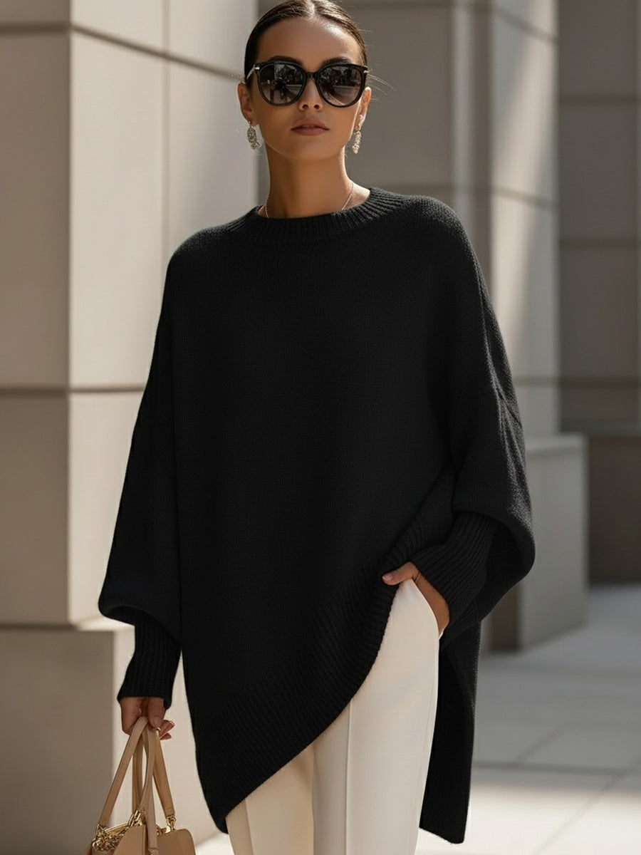 Mock Neck Batwing Oversized Poncho Sweater