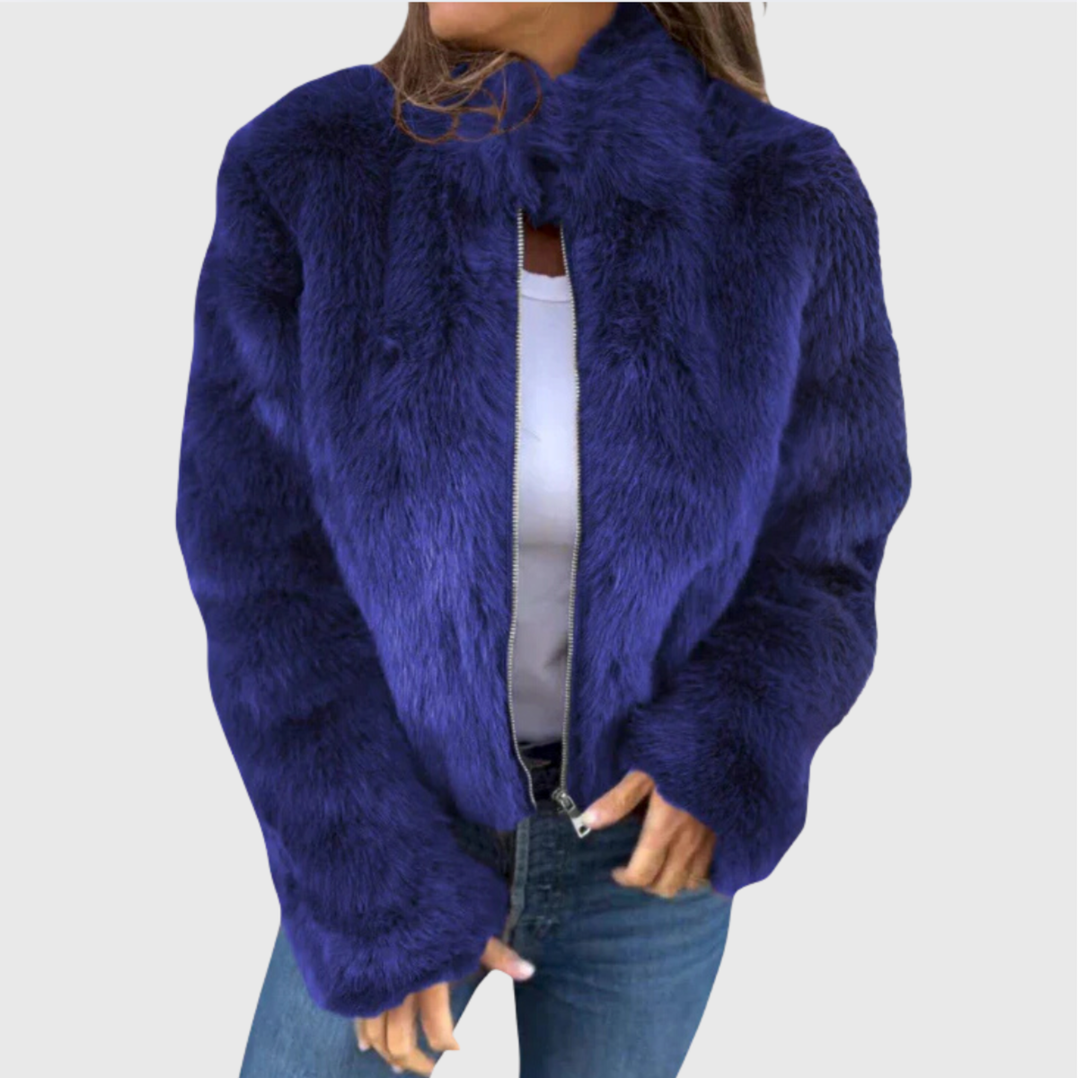 Faux Fur Zip Front Cropped Jacket