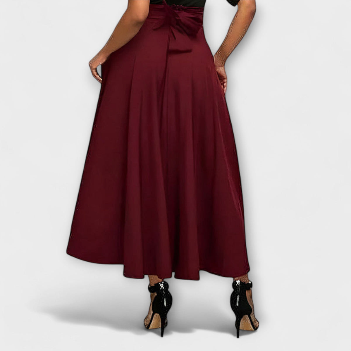 High Waist Pleated Flared Maxi Skirt
