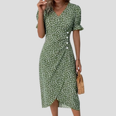 Floral V-Neck Short Sleeve Wrap Midi Dress 4