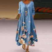 Floral Round Neck Long Sleeve High Low Maxi Dress 4