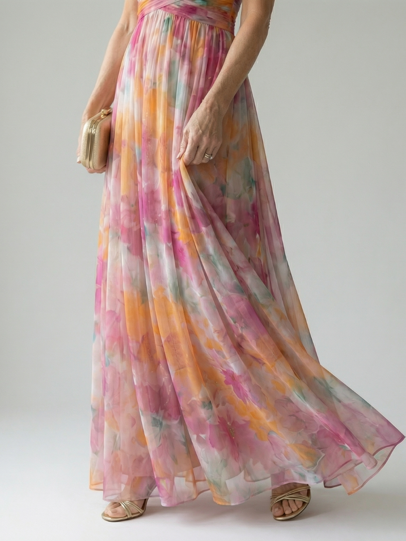 Floral V-Neck Spaghetti Strap Wrap Maxi Dress