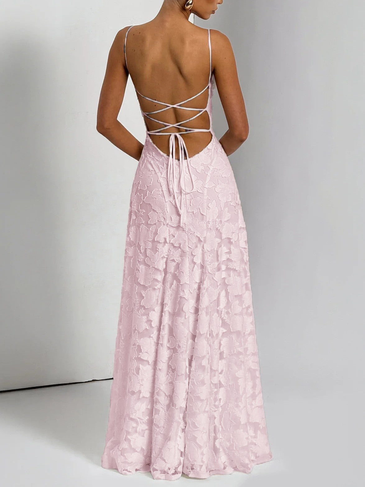 Floral Applique Spaghetti Strap Sleeveless A-Line Maxi Dress