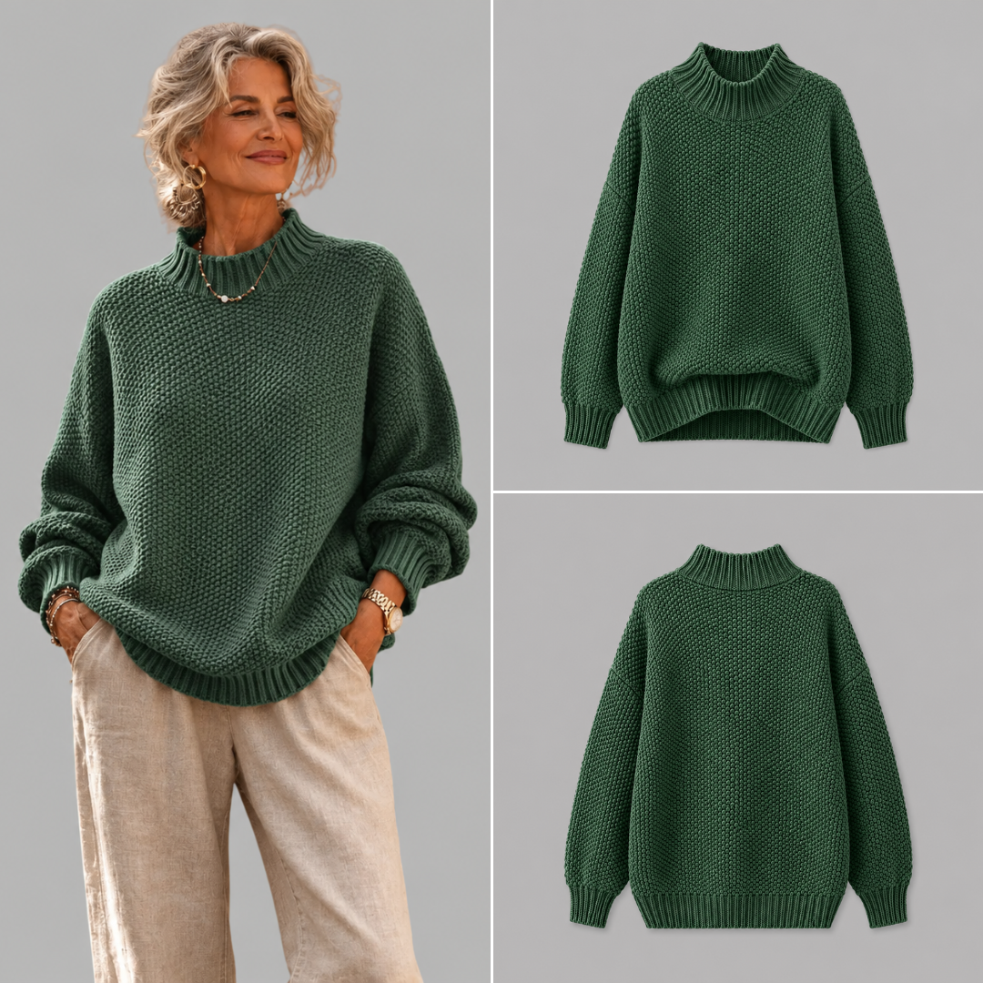 Mock Neck Long Sleeve Chunky Knit Sweater